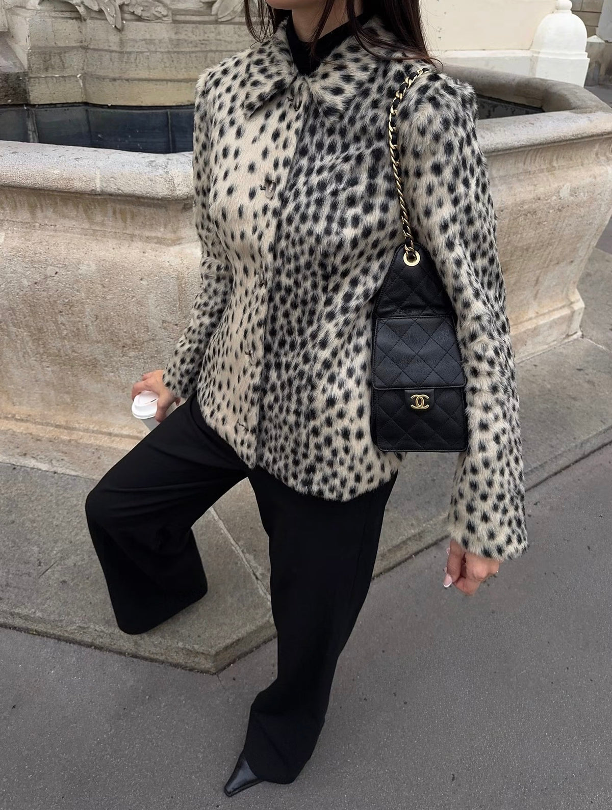 Leopard Print Lapel Faux Fur Coat