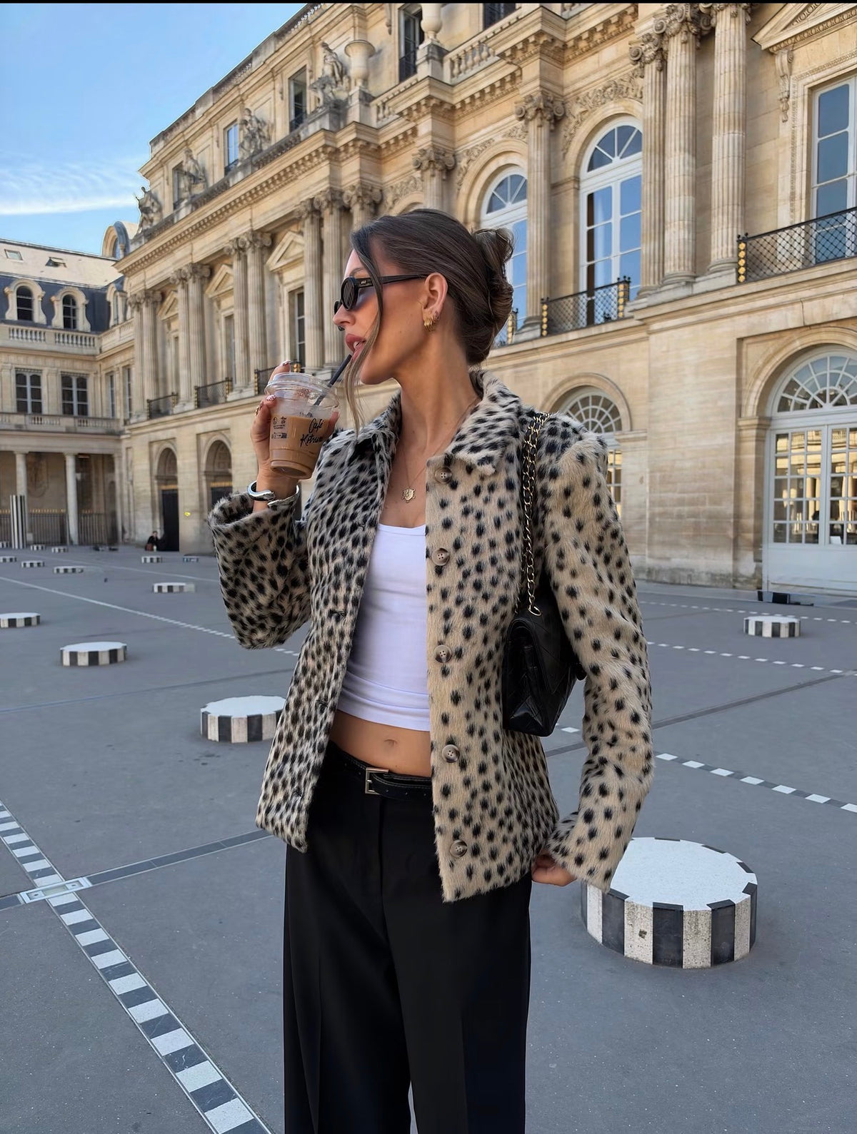 Leopard Print Lapel Faux Fur Coat