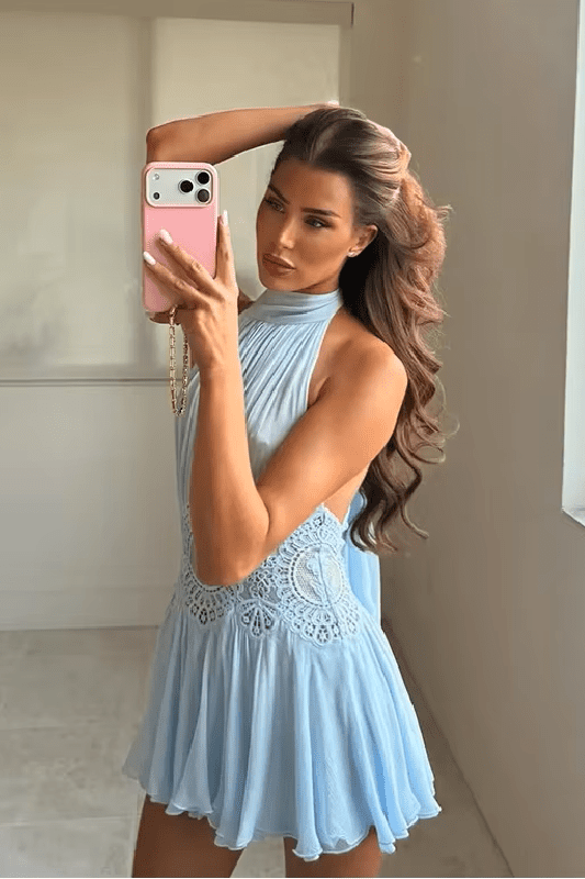 OLANE Mary Halter Neck Lace Waist Mini Dress MWomen's Dresses