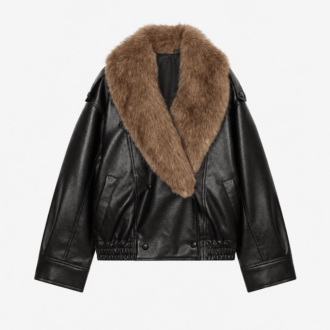 OLANE Alice Faux Leather Jacket Fur Collar BlackSWomen's Coats & Jackets