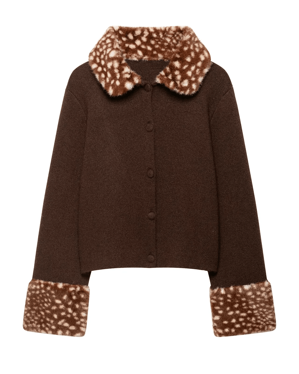 OLANE Bambi Faux Fur Trim Knit Cardigan BrownMCardigan