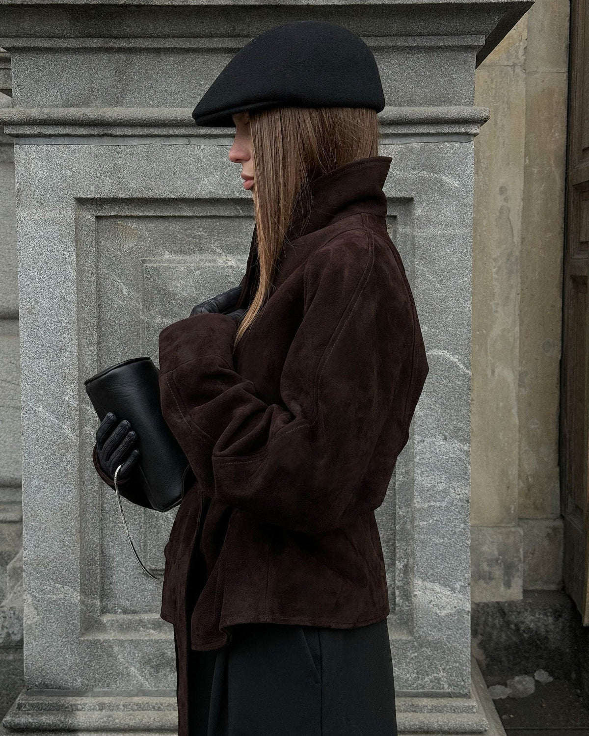 OLANE Belted Faux Suede Trench Coat BrownMWomen's Coats & Jackets