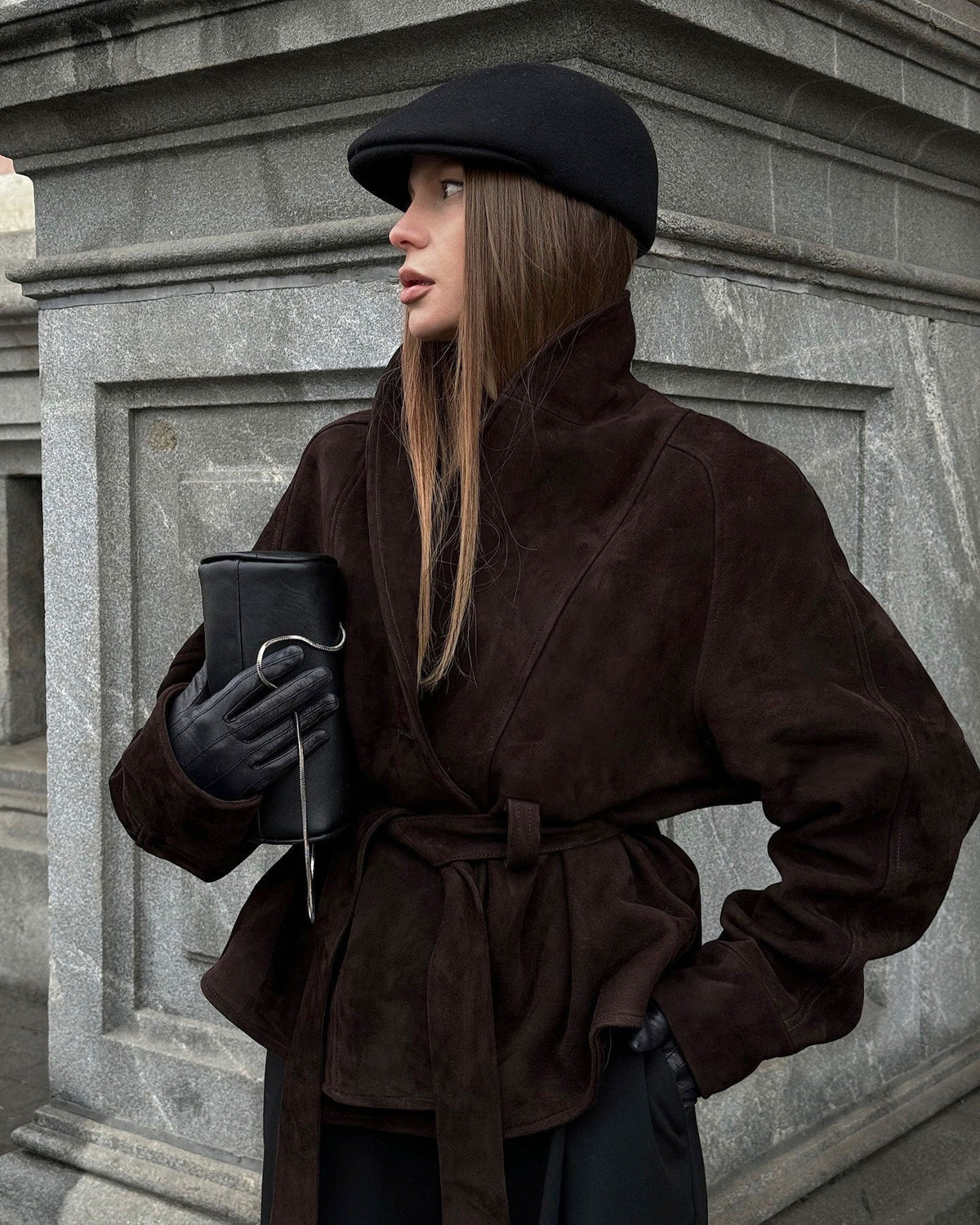 OLANE Belted Faux Suede Trench Coat BrownMWomen's Coats & Jackets