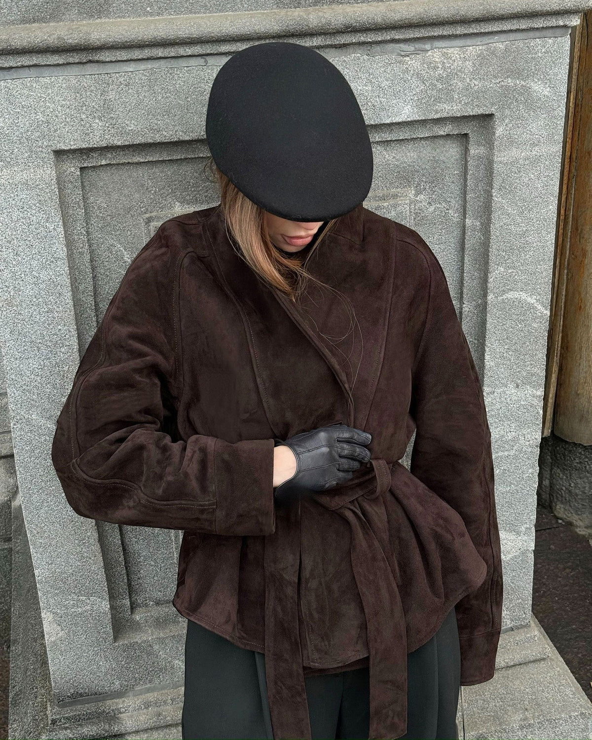 OLANE Belted Faux Suede Trench Coat BrownSWomen's Coats & Jackets