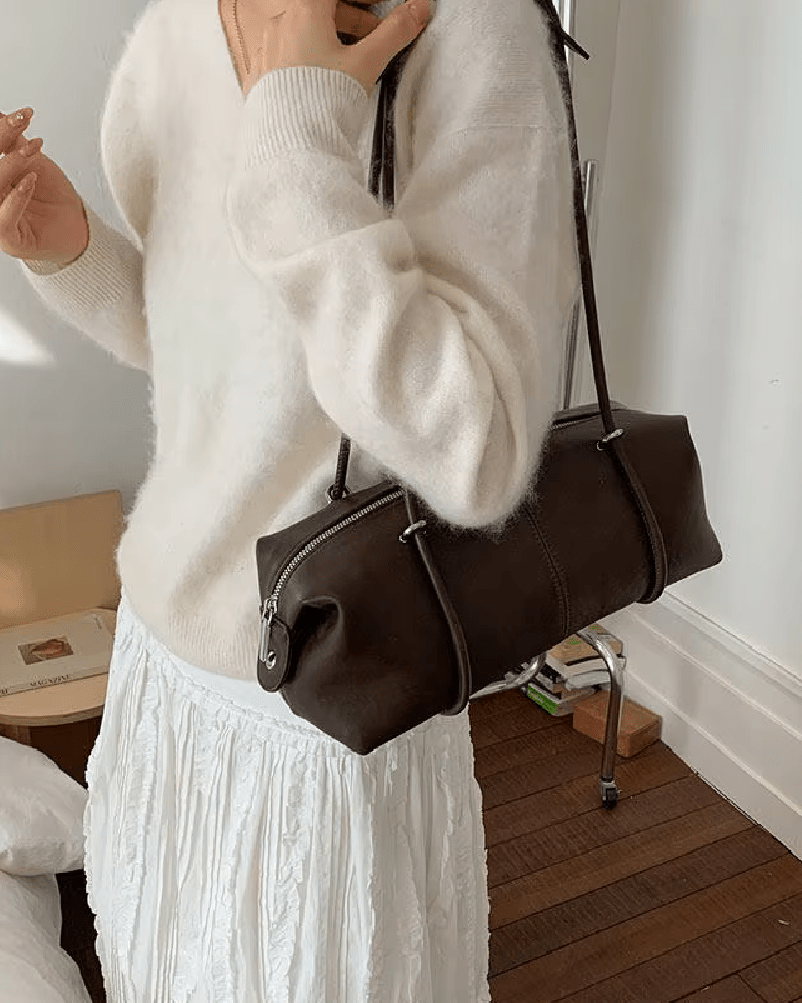 OLANE Boston Leather Pillow Shoulder Bag BrownWomen's Handbags