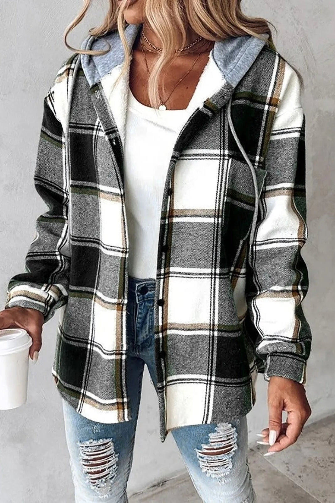 Olane Brand Checkered Hooded Jacket BlackSJackets