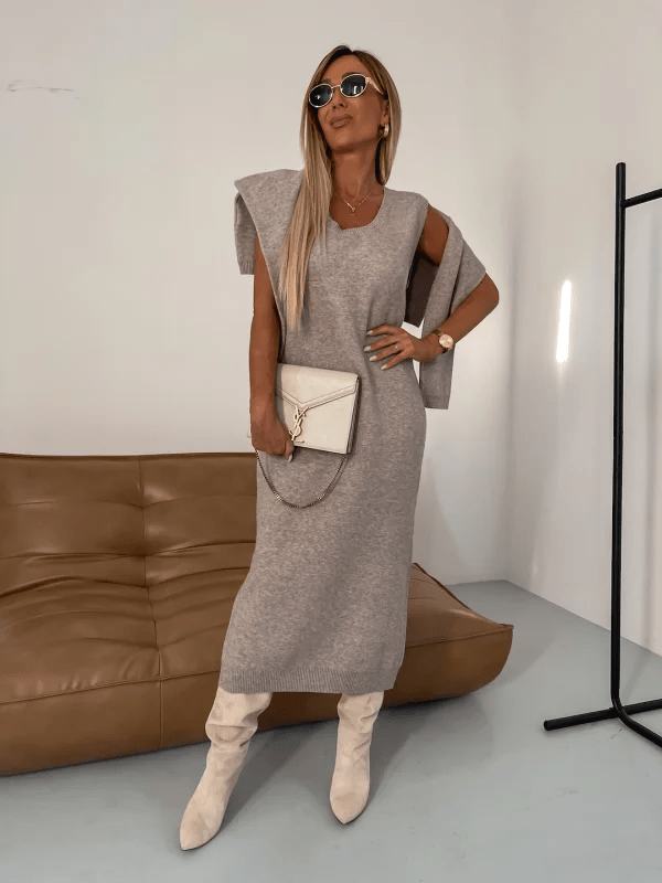 Olane Brand Cozy Midi Dress with Pullover Set CremeSMidi Dresses