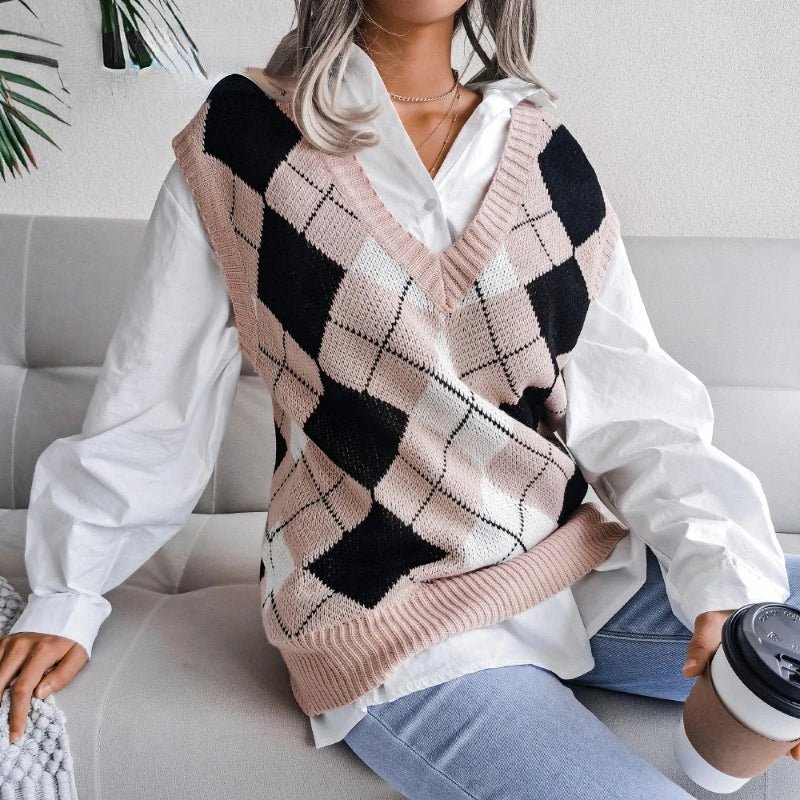 Olane Brand Knitted Sweater Vest Pink BlackSVests