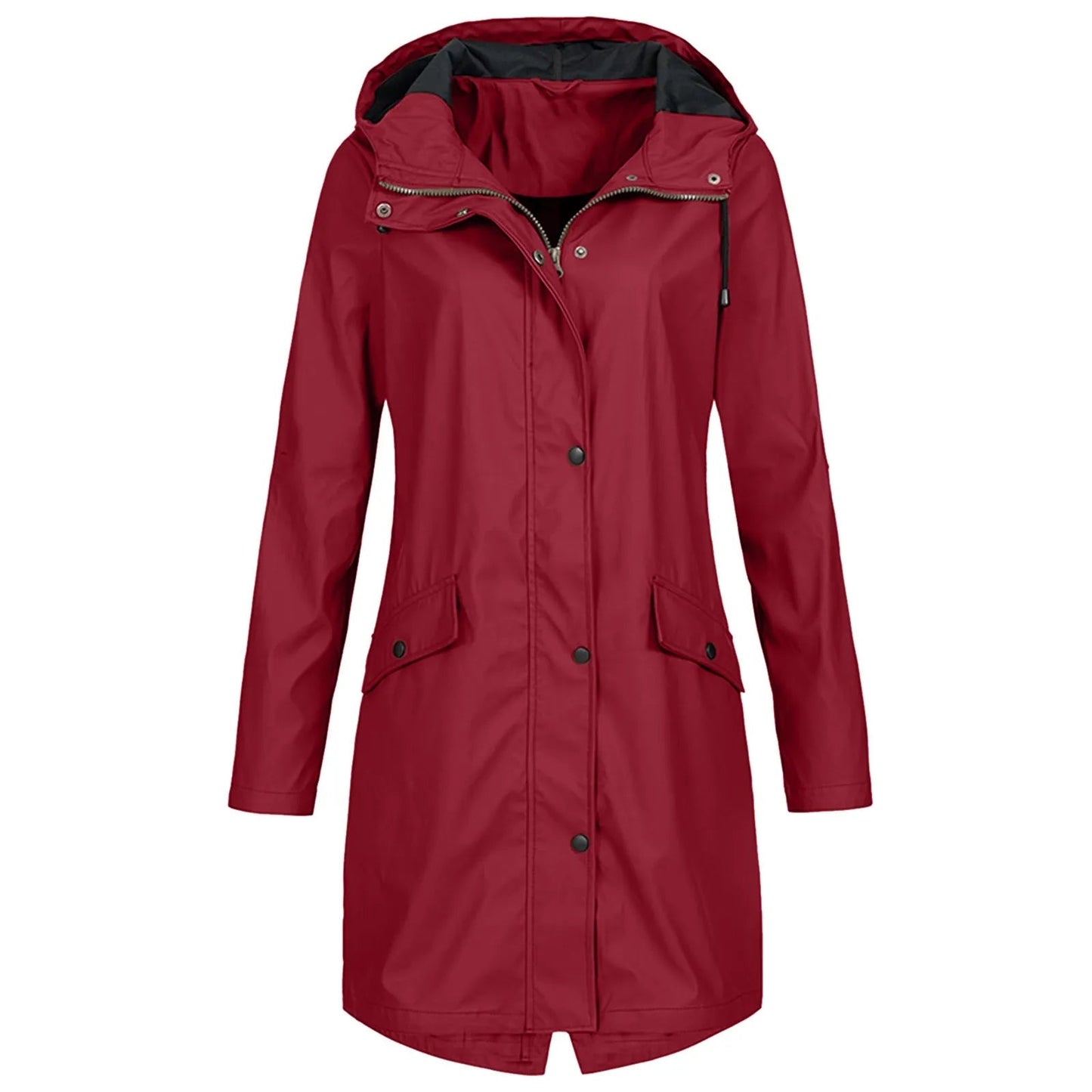 Olane Brand Oversized Waterproof Hooded Raincoat RedSRaincoats