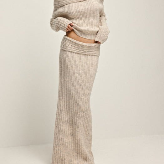 Olane Brand Wool Sweater Maxi Skirt Set BeigeSClothing Care Products