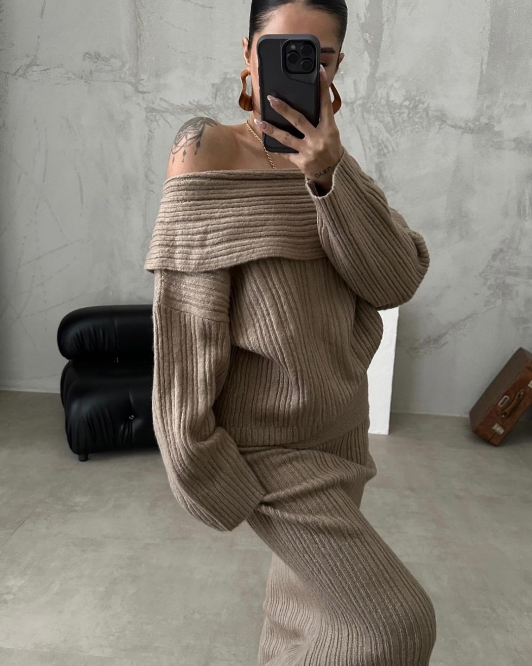 Olane Brand Wool Sweater Maxi Skirt Set BrownSClothing Care Products