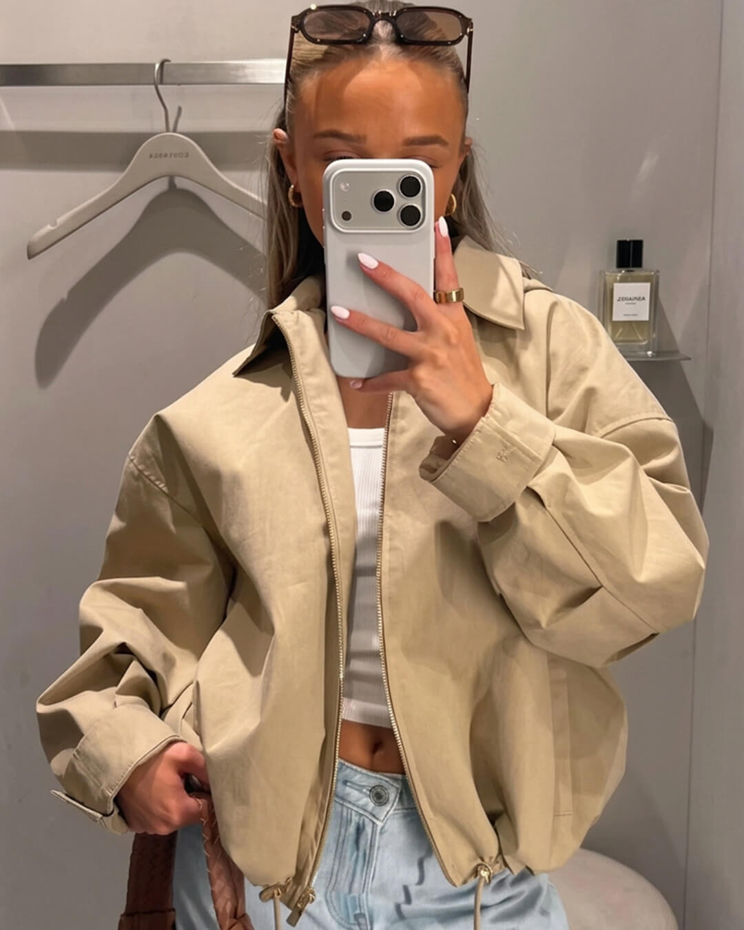 OLANE Casual Hooded Zip-Up Jacket BeigeMWomen's Coats & Jackets