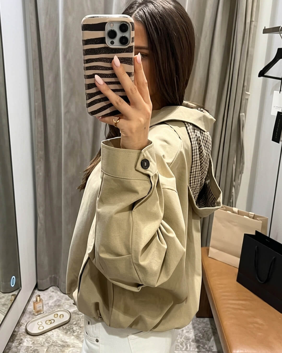 OLANE Casual Hooded Zip-Up Jacket BeigeSWomen's Coats & Jackets