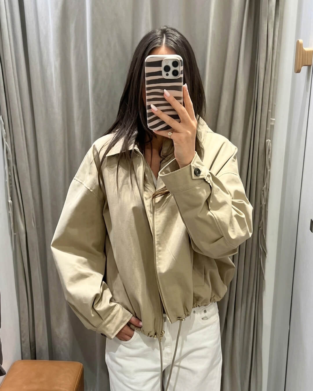 OLANE Casual Hooded Zip-Up Jacket BeigeSWomen's Coats & Jackets