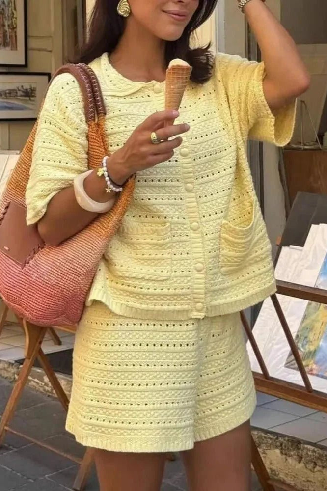 OLANE Casual Knitted Two-Piece Summer Set WhiteSWomen's Sets