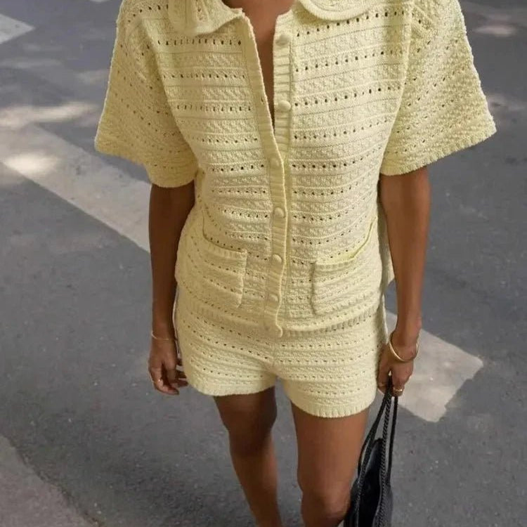OLANE Casual Knitted Two-Piece Summer Set WhiteSWomen's Sets