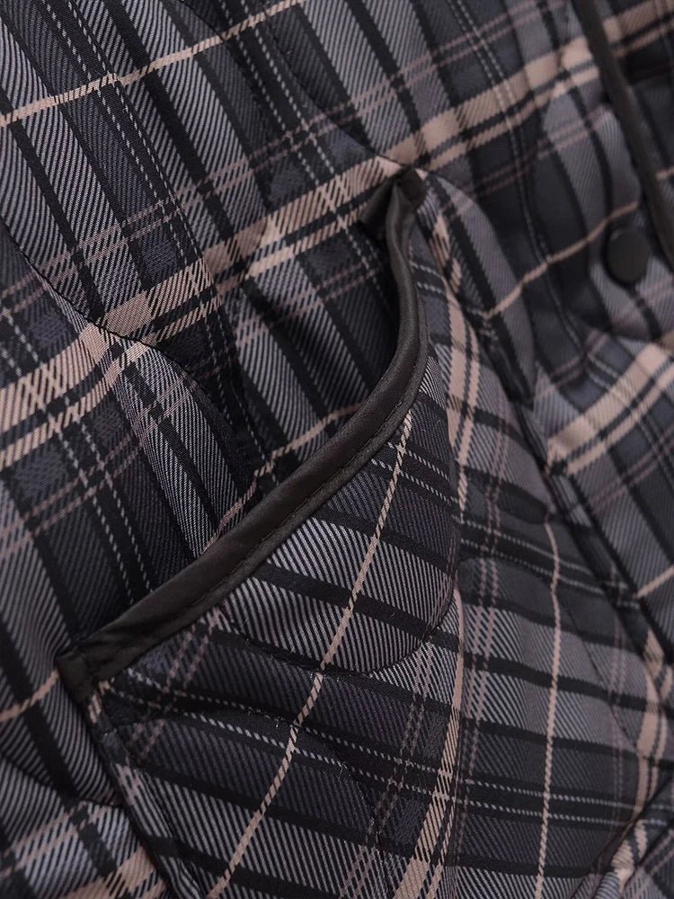 OLANE Casual Plaid Quilted Jacket Brown PlaidXSJacket