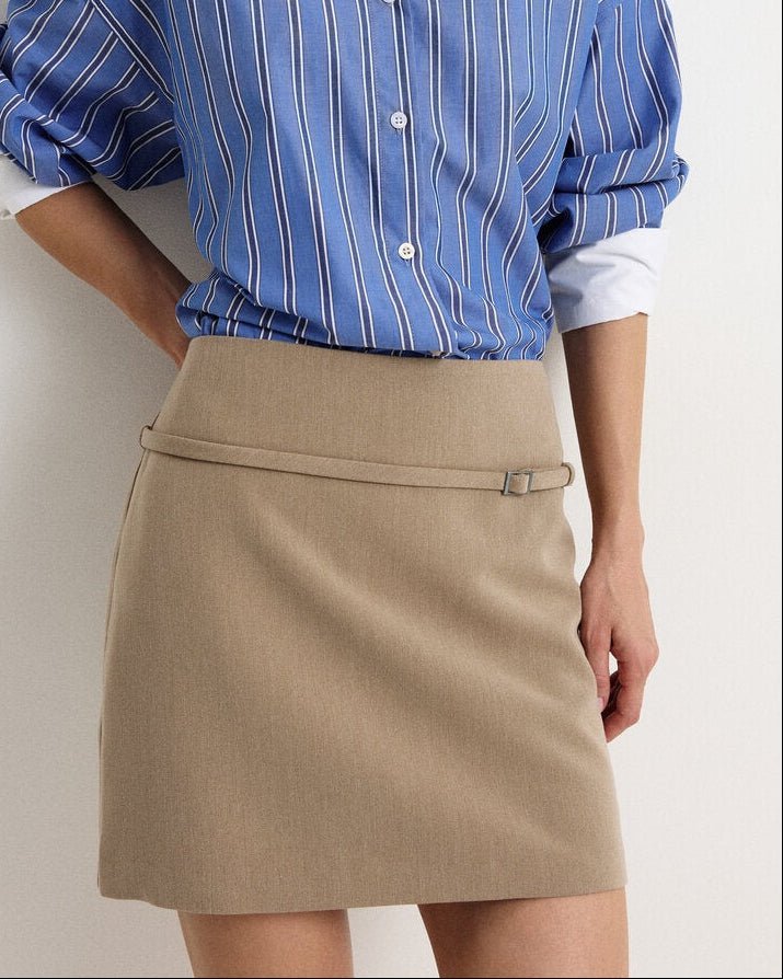 OLANE Casual Side Zip Mini Skort with Belt BrownXSShorts