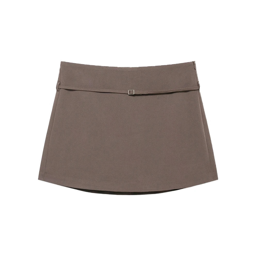OLANE Casual Side Zip Mini Skort with Belt CoffeeMShorts