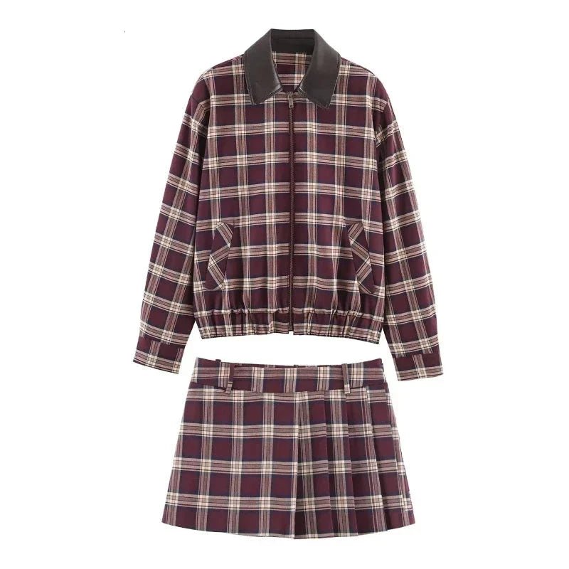 OLANE Check Bomber Jacket Skort Set Jacket OnlySWomen's Sets