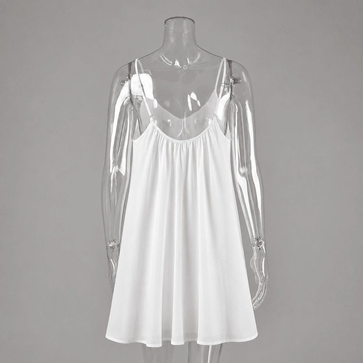 OLANE Chic Spaghetti Strap Flowy Mini Dress WhiteSWomen's Dresses
