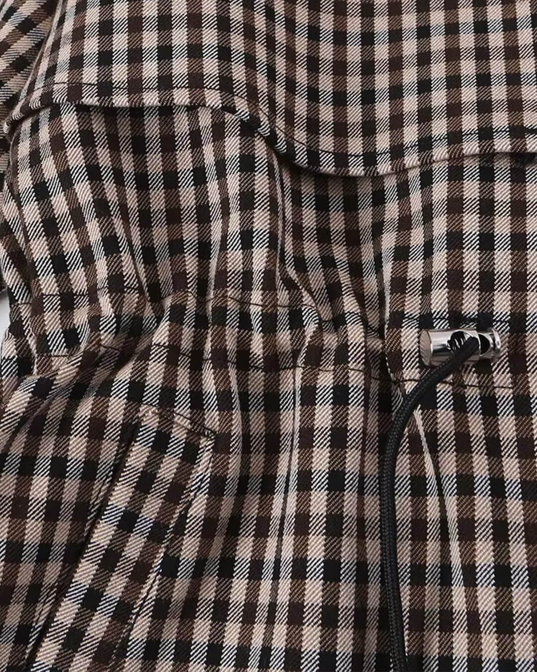OLANE Classic Drawstring Gingham Short Trench BeigeSCoat