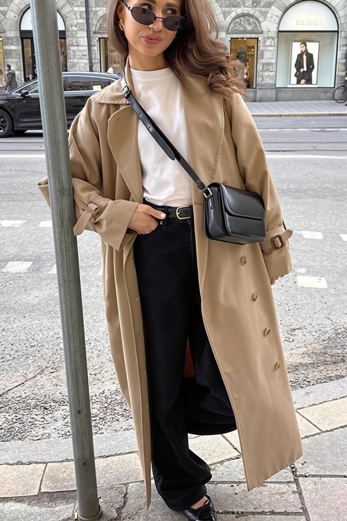 OLANE Classic Long Double Breasted Trench Coat BeigeLWomen's Coats & Jackets