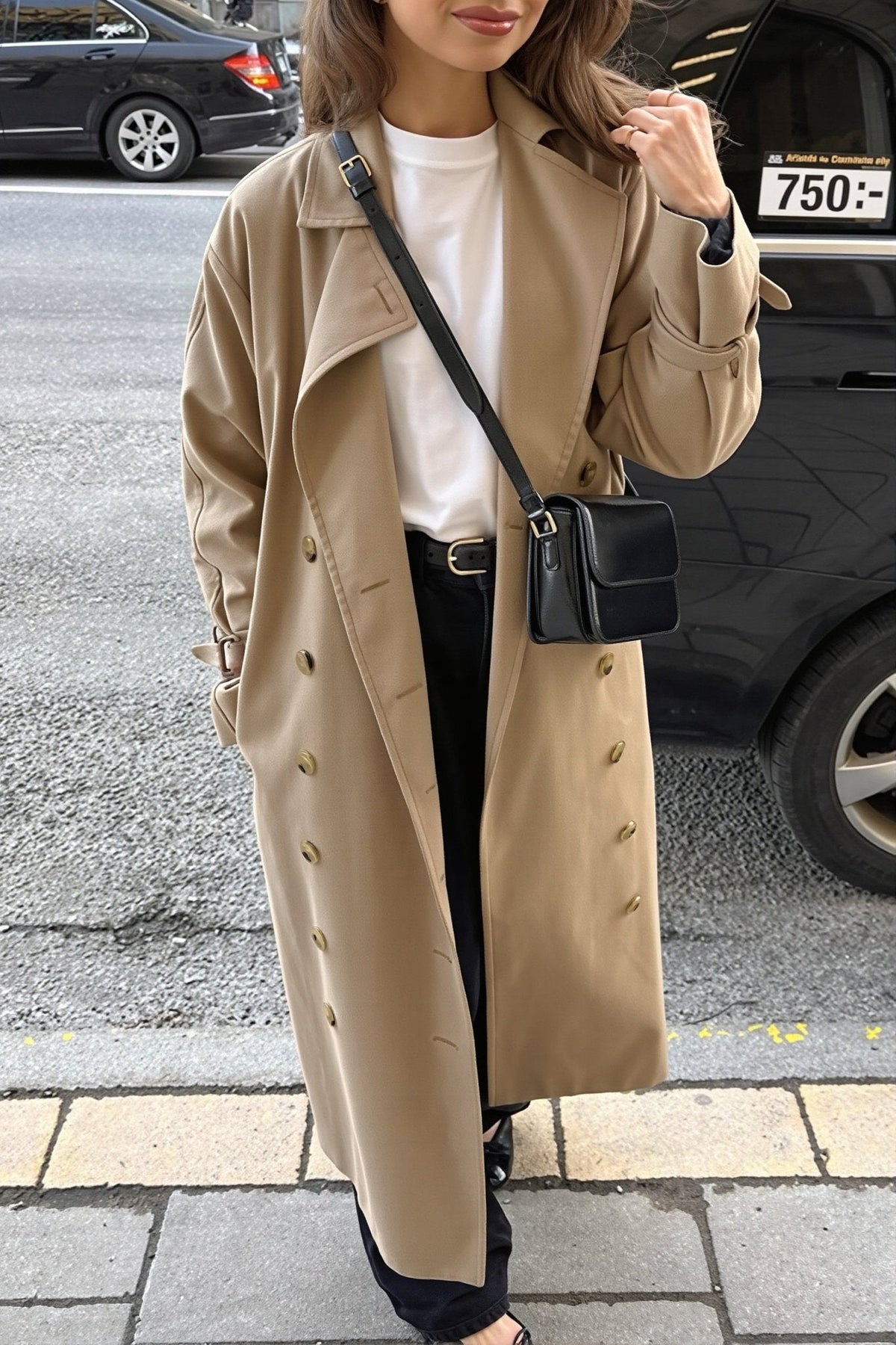 OLANE Classic Long Double Breasted Trench Coat BeigeMWomen's Coats & Jackets