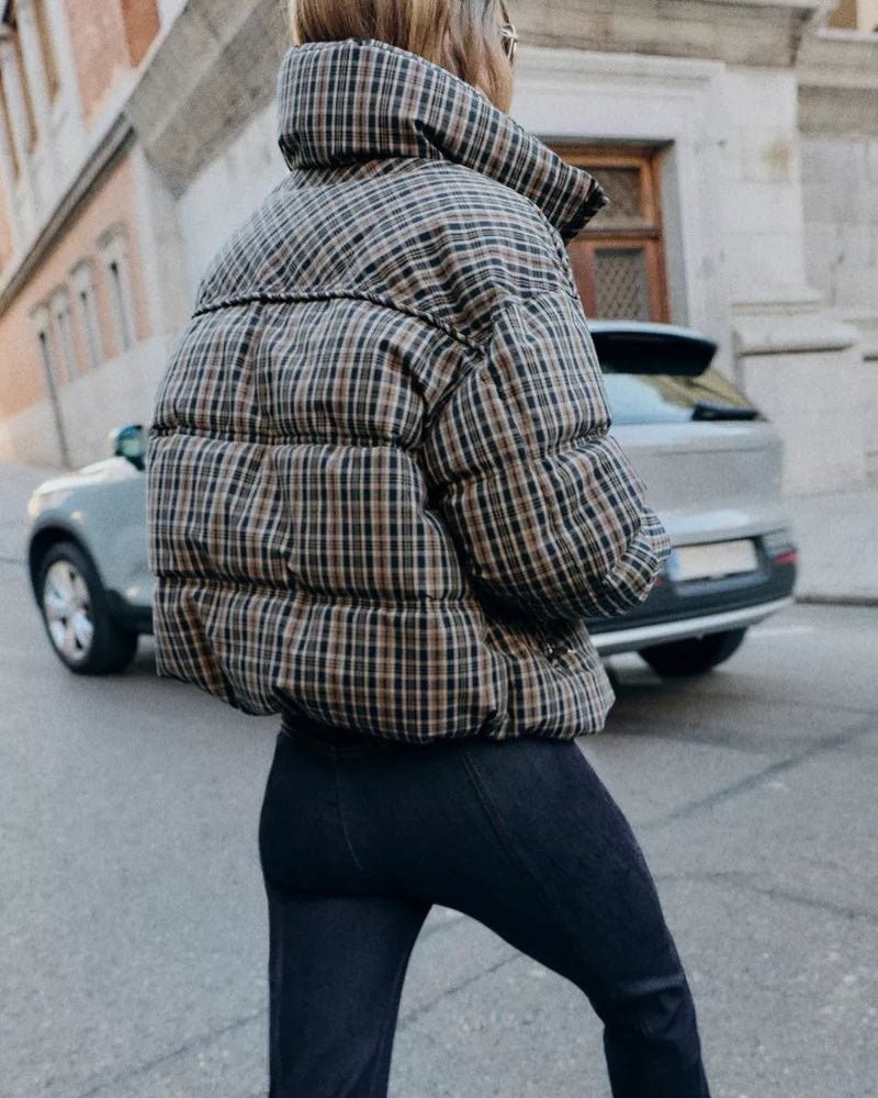 OLANE Classic Plaid High Neck Puffer Jacket LJacket