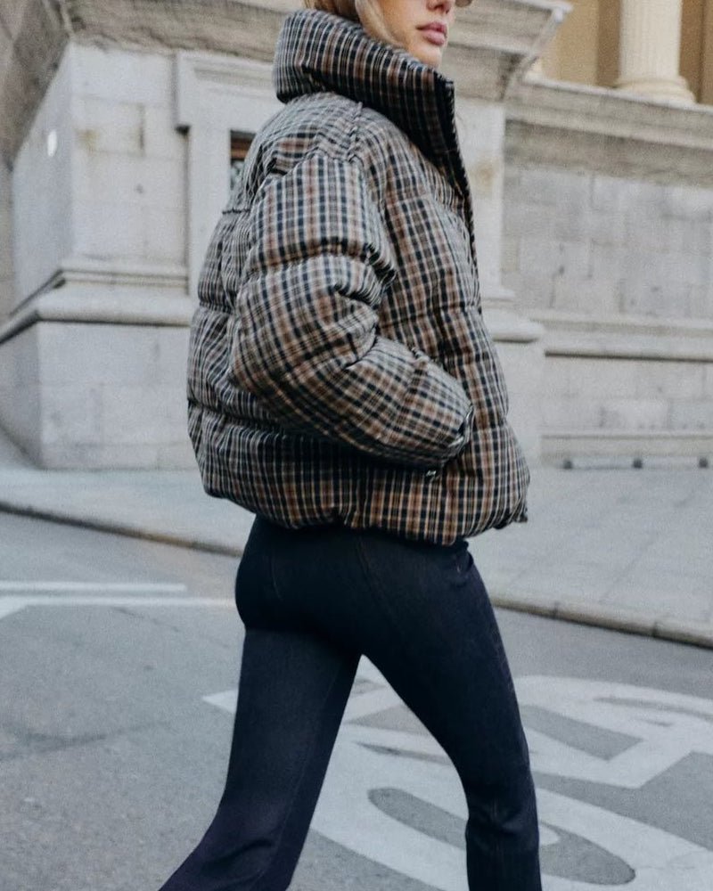 OLANE Classic Plaid High Neck Puffer Jacket LJacket