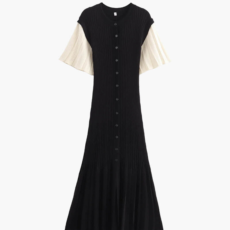 OLANE Classic Ribbed Knitted Midi Dress BlackSWomen's Dresses