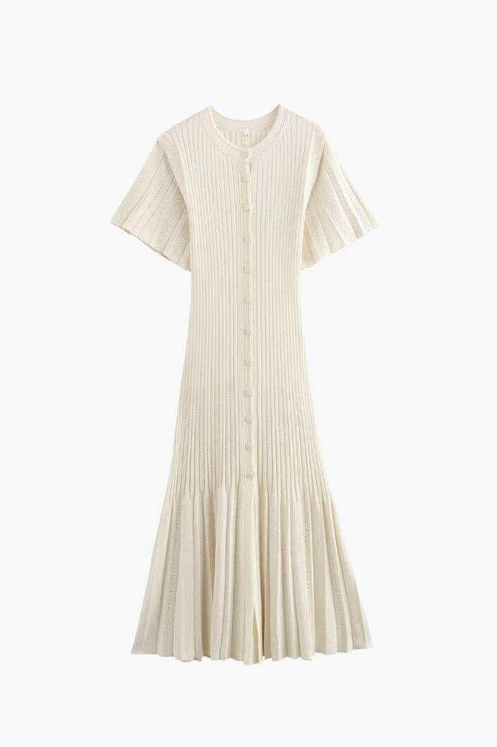 OLANE Classic Ribbed Knitted Midi Dress CremeSWomen's Dresses