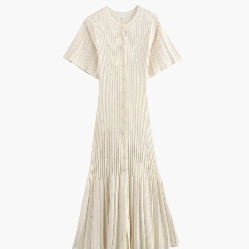 OLANE Classic Ribbed Knitted Midi Dress CremeSWomen's Dresses