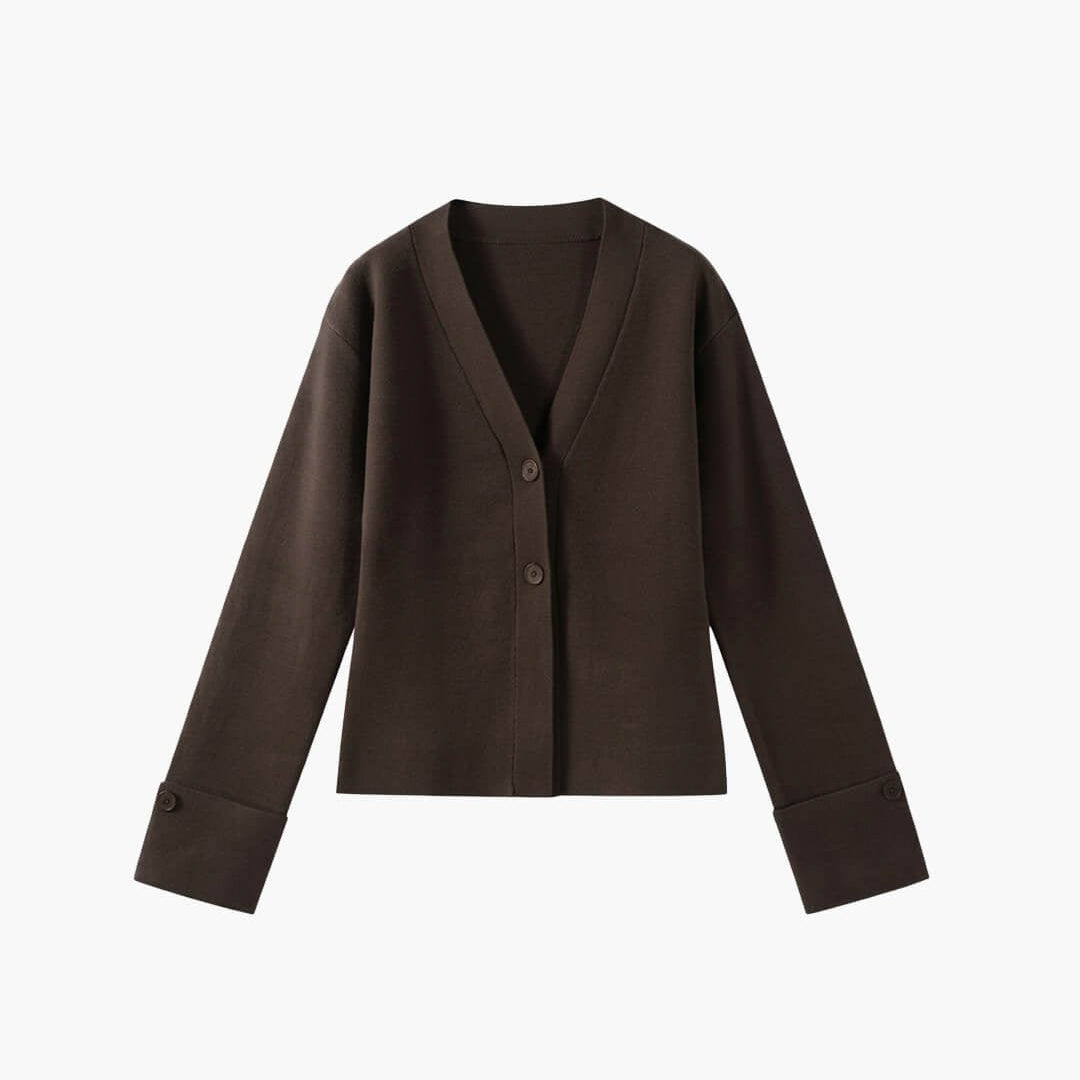 OLANE Classic V-Neck Buttoned Cardigan BrownSCardigan