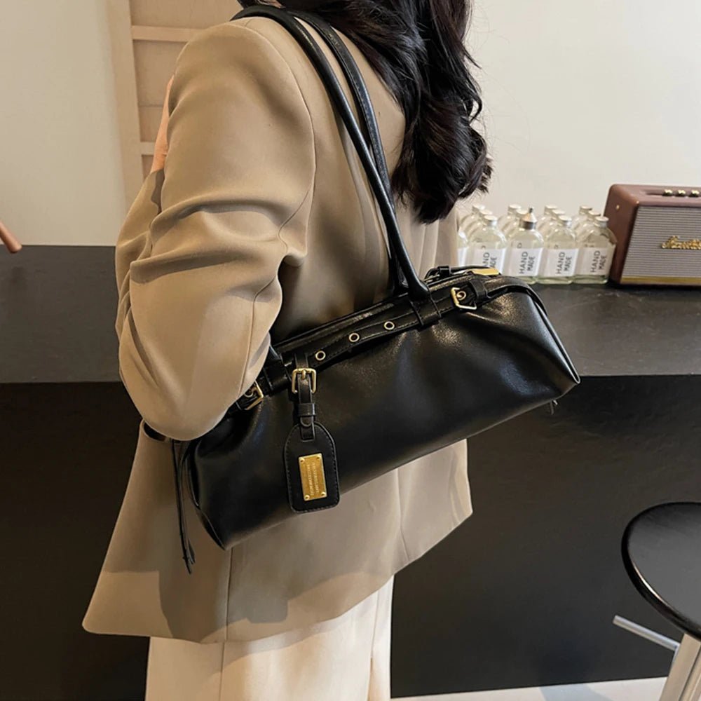 OLANE Classic Vegan Leather Shoulder Bag BlackBag
