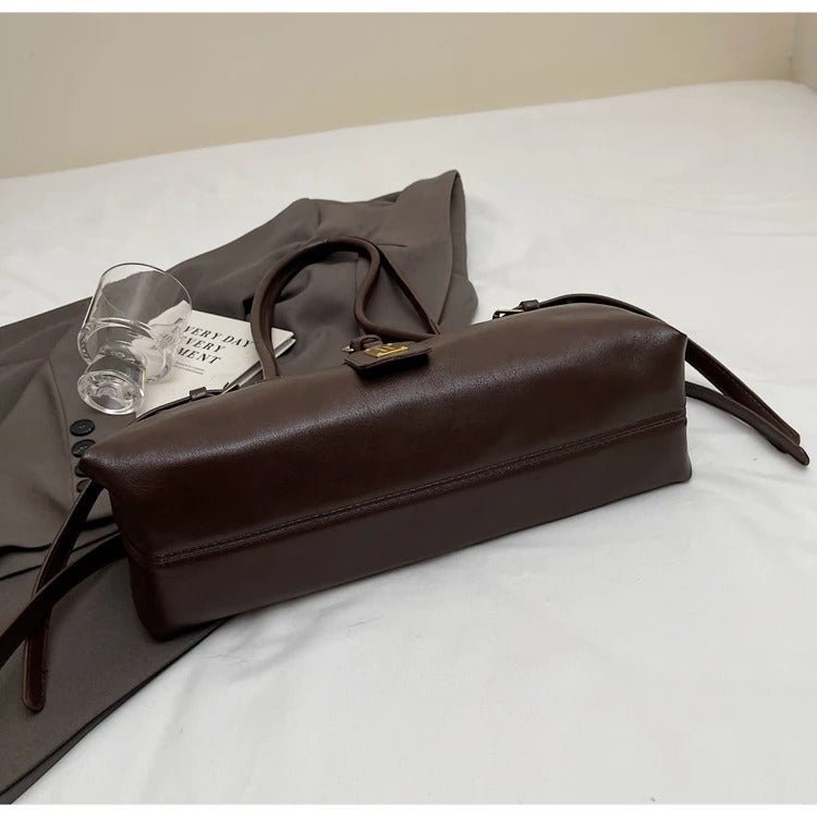 OLANE Classic Vegan Leather Shoulder Bag BrownBag