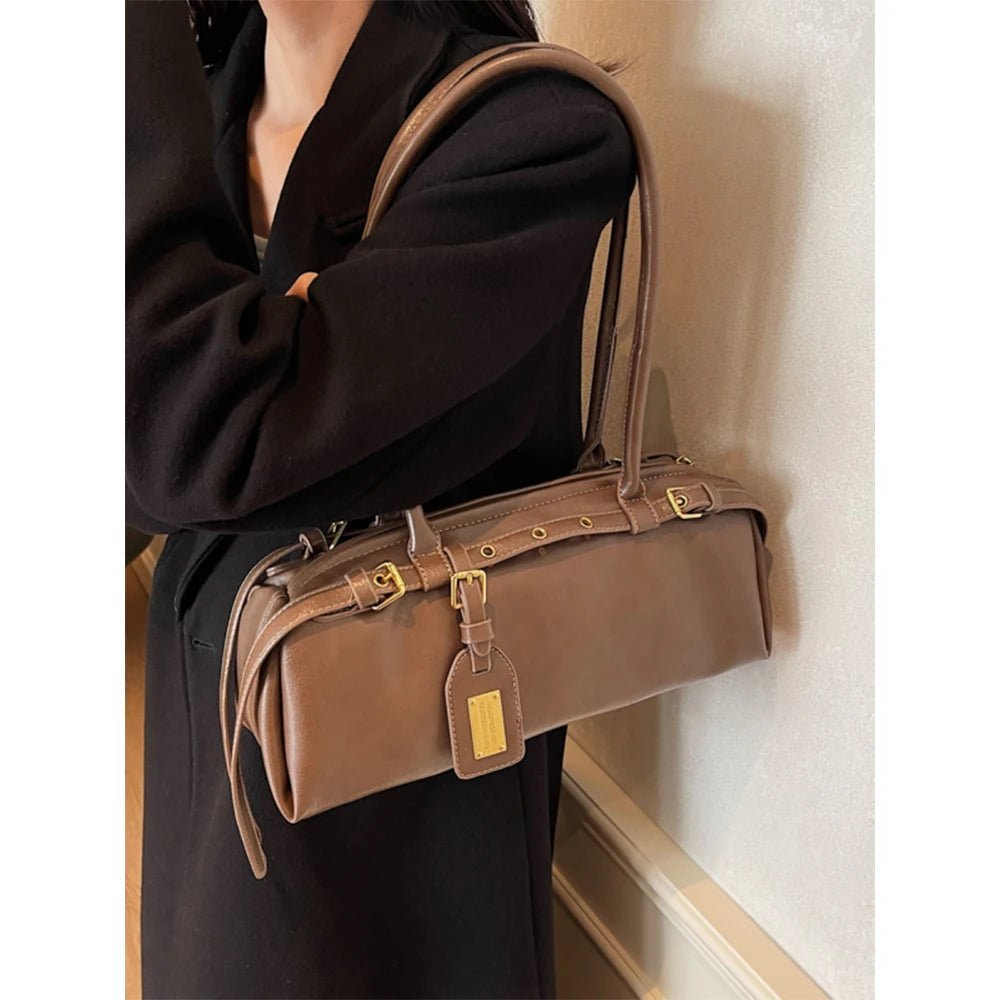 OLANE Classic Vegan Leather Shoulder Bag BrownBag