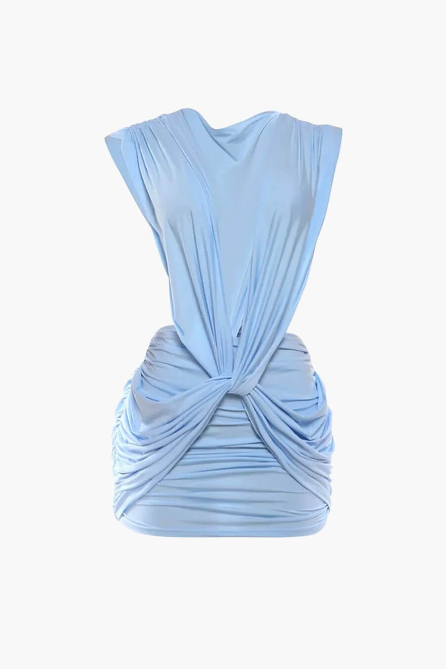 OLANE Classy Ruched Plunged Neck Mini Dress MWomen's Dresses