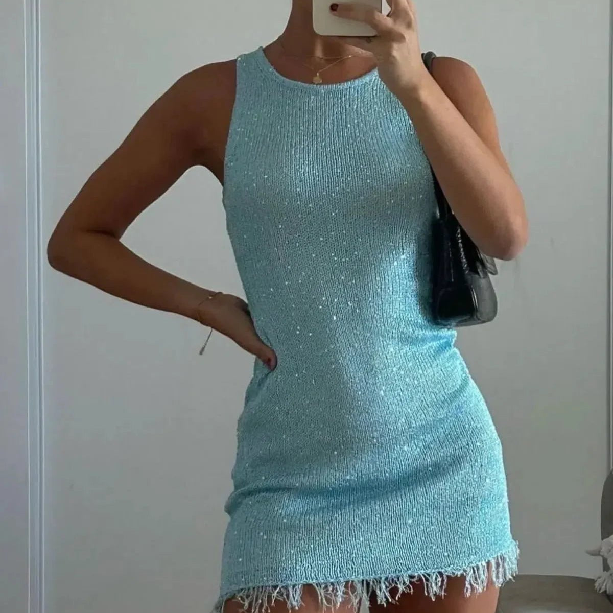 OLANE Claudia Sheer Sleeveless Mini Dress Light BlueSWomen's Dresses