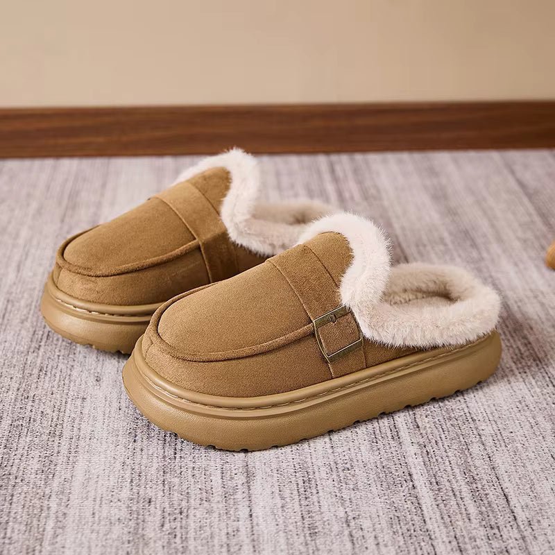 OLANE Cozy Fur-Lined Mule Platform Slippers Green36Shoes