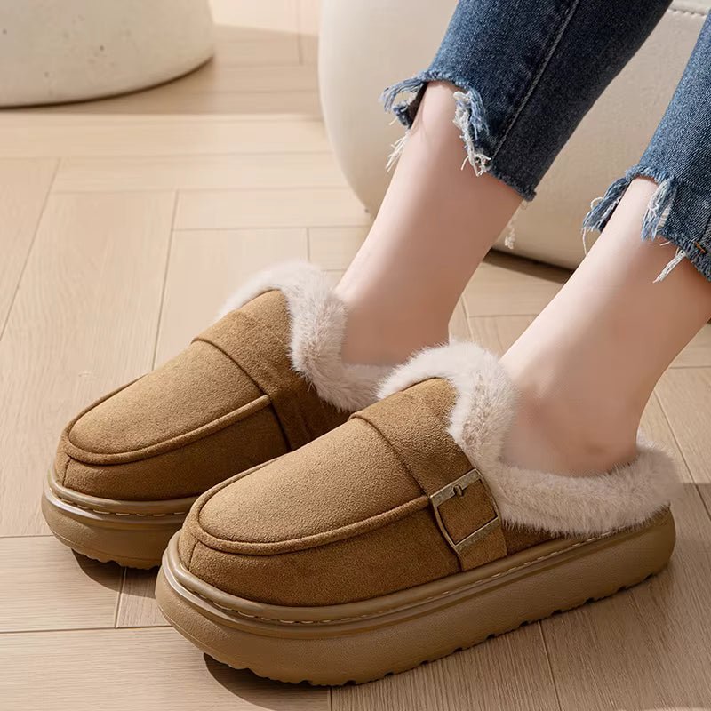 OLANE Cozy Fur-Lined Mule Platform Slippers Green36Shoes