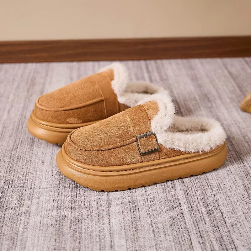OLANE Cozy Fur-Lined Mule Platform Slippers Tan36Shoes