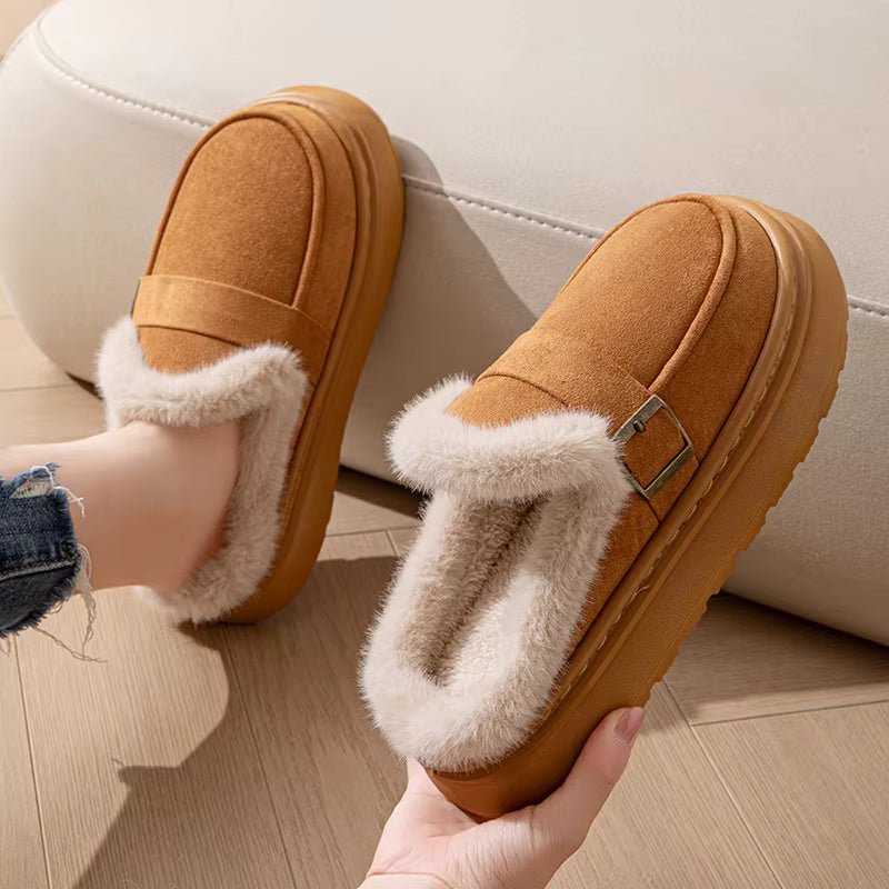 OLANE Cozy Fur-Lined Mule Platform Slippers Tan36Shoes