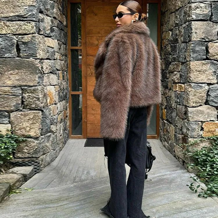 OLANE Cozy Plush Faux Fur Coat CoffeeSWomen's Coats & Jackets