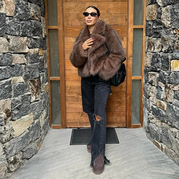 OLANE Cozy Plush Faux Fur Coat CoffeeSWomen's Coats & Jackets