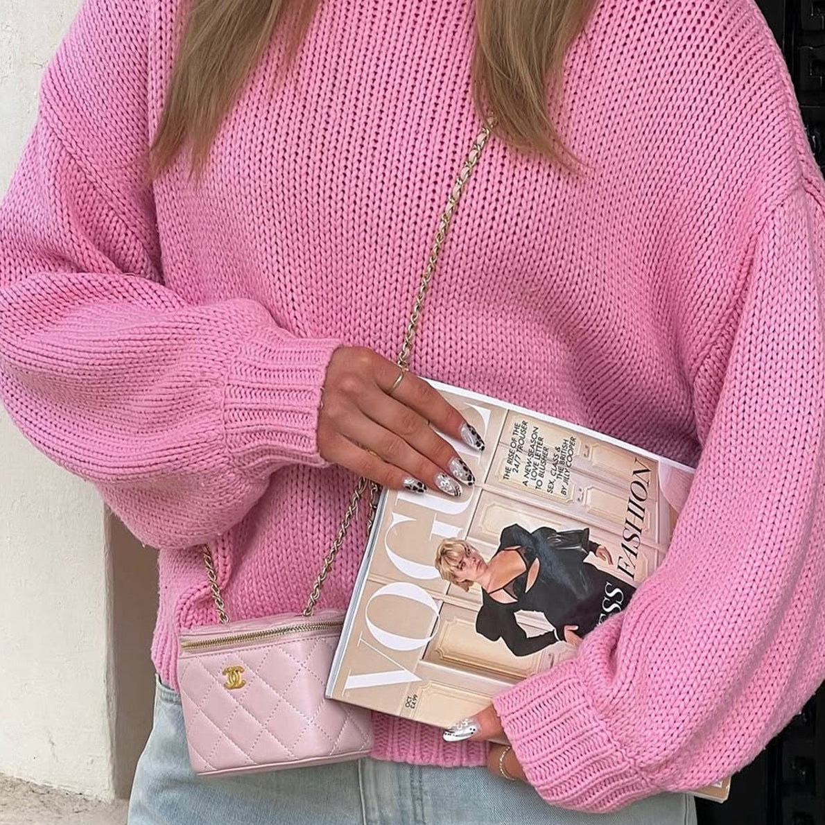 OLANE Crew Neck Layering Sweater PinkOne SizeWomen's Sweaters & Cardigans