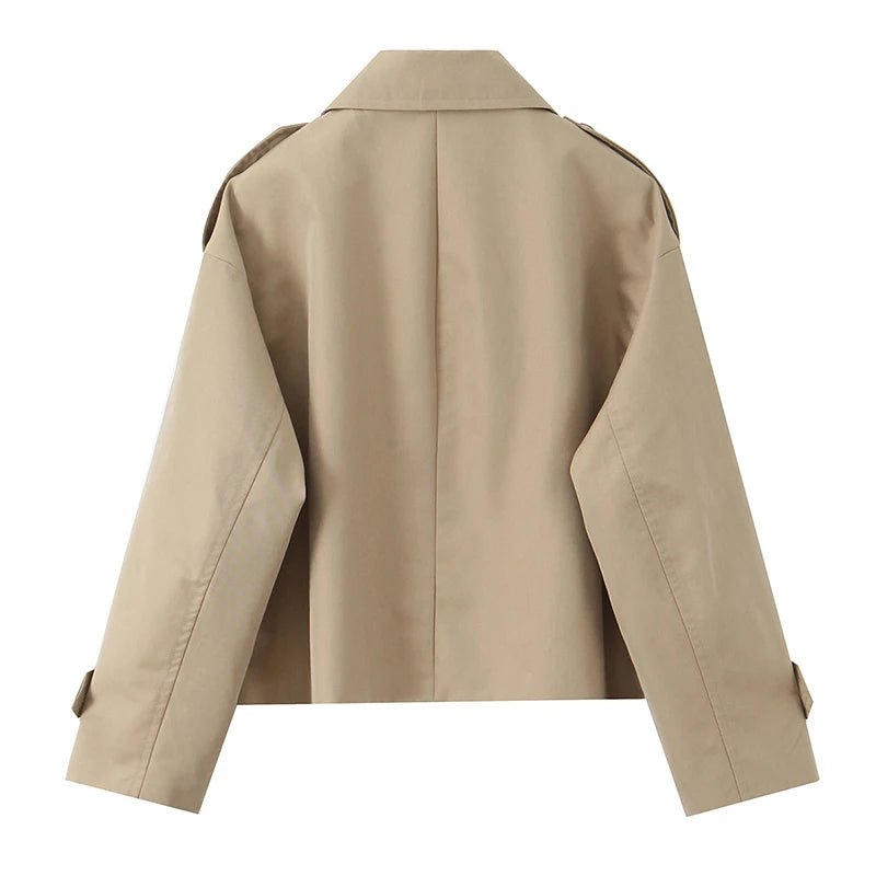 OLANE Cropped Double Breasted Trench Coat BeigeLCoat