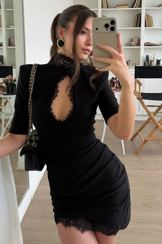 OLANE Cut-Out Lace Bodycon Mini Dress BlackSWomen's Dresses