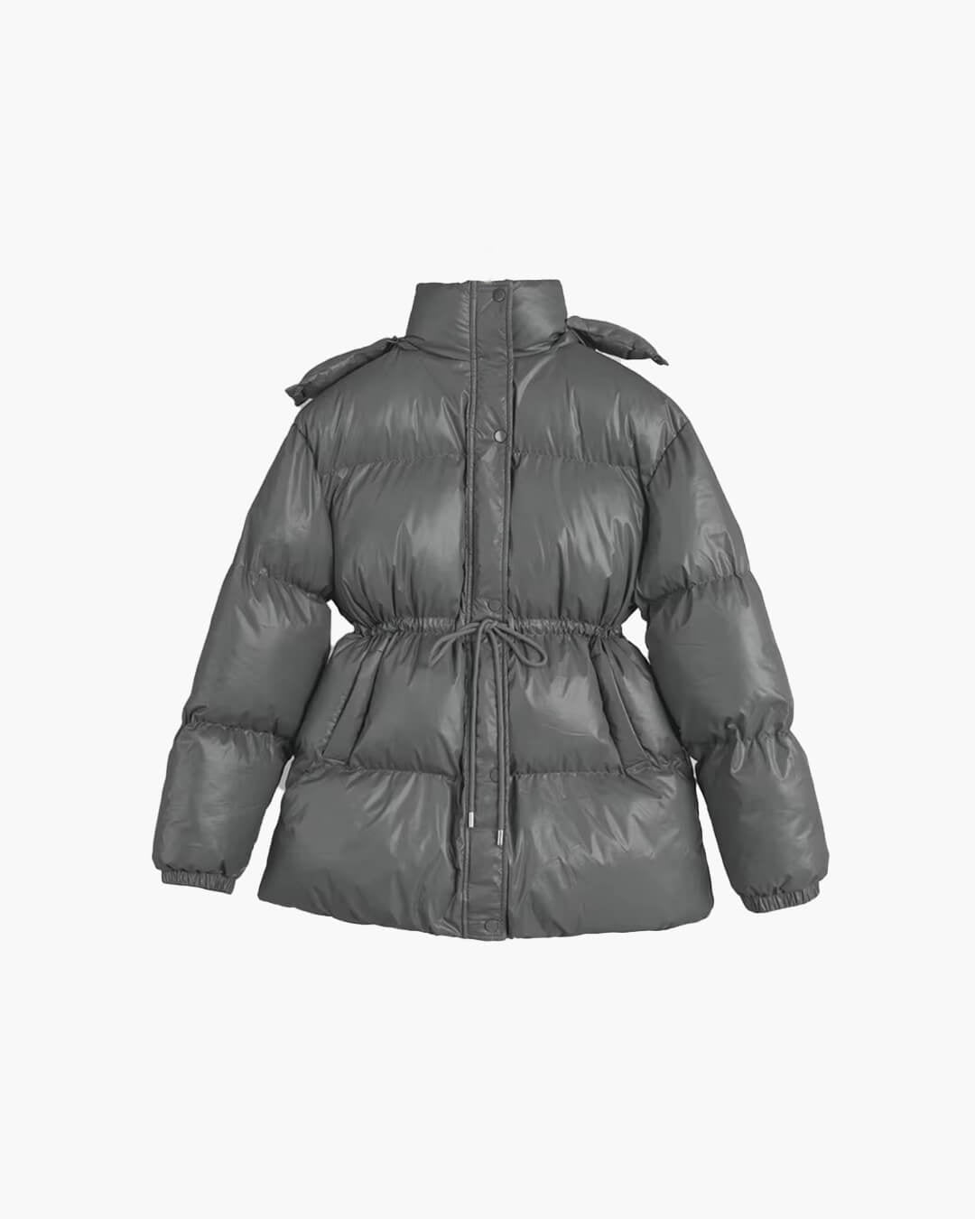 OLANE Drawstring Hooded Puffer Coat BrownLWomen's Coats & Jackets