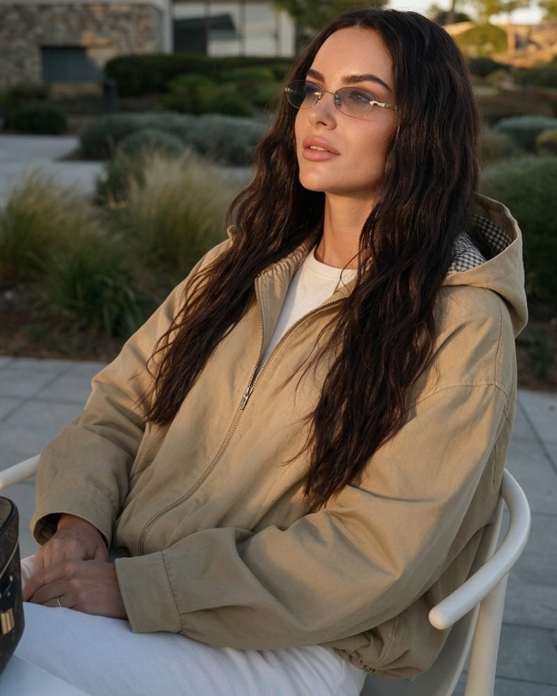 OLANE Drawstring Hooded Zip Jacket BeigeMJacket